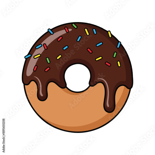 Cartoon Chocolate Glazed Donut Icon with Colorful Sprinkles