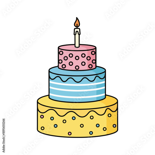 Wallpaper Mural Three Tiered Birthday Cake with Candle Icon Torontodigital.ca