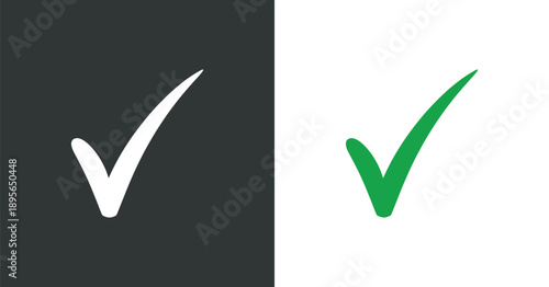 Two check marks one white and one green displayed on a split background