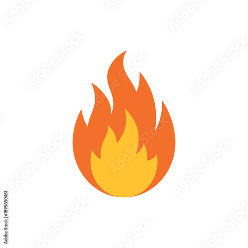 Stylized illustration of a vibrant orange and yellow flame on a white background
