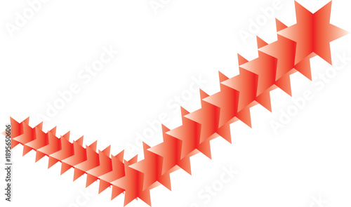 A Curved Line of Red, 3D Stars Ascending on a White Background