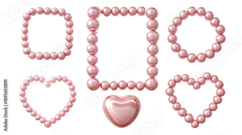 Pink pearl jewelry shapes on transparent background