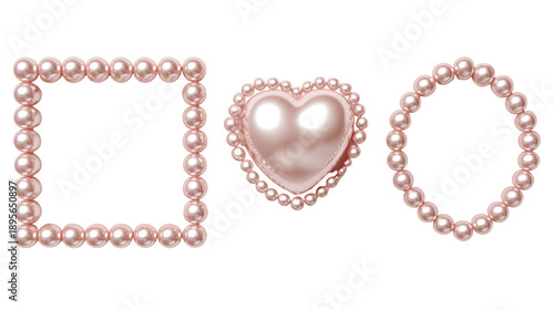 A heart made of pink pearls on a black background on transparent background