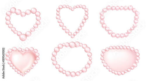 A set of pink pearl beads arranged in heart shapes on transparent background