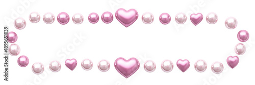 A delicate pink heart frame made of pearls and hearts on transparent background