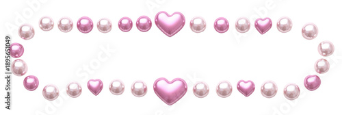 A beautiful pink pearl and heart border on transparent background