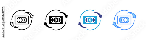 Cashflow icon set multiple style collection