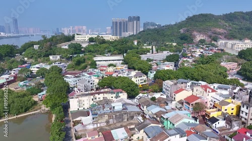 Aerial View of Coloane Village Dense Residential District in Macau