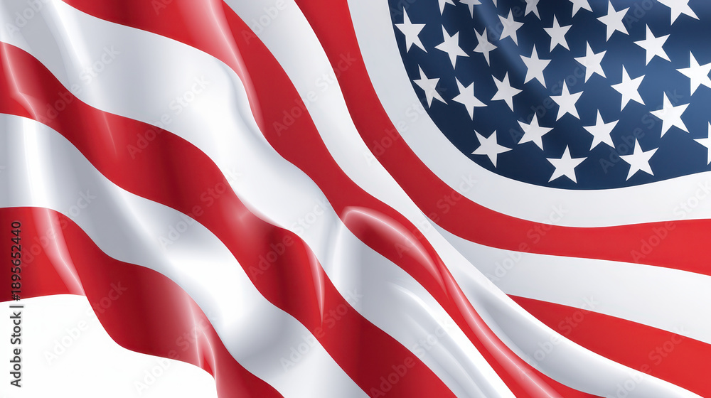 Obraz premium American flag waving with red and white stripes and white stars on blue background, symbol of patriotism and national pride