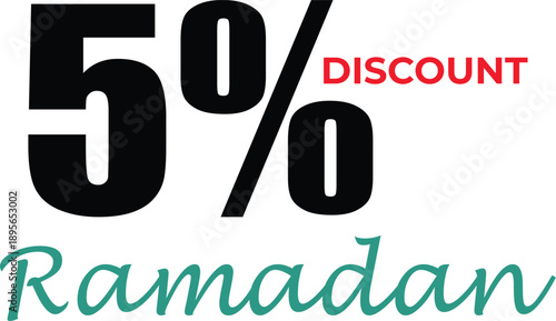 Ramadan black 5% discount sale banner isolated on white background, Vector, illustration