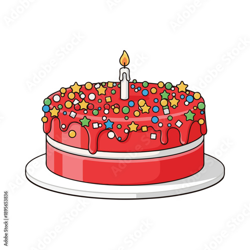 Wallpaper Mural Red Birthday Cake Vector Illustration with Lit Candle Torontodigital.ca