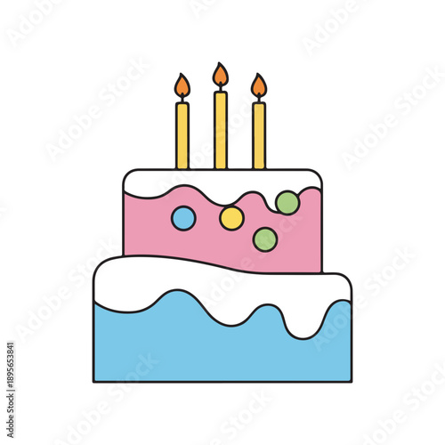 Wallpaper Mural Two Tier Birthday Cake with Three Candles Outline Vector Torontodigital.ca