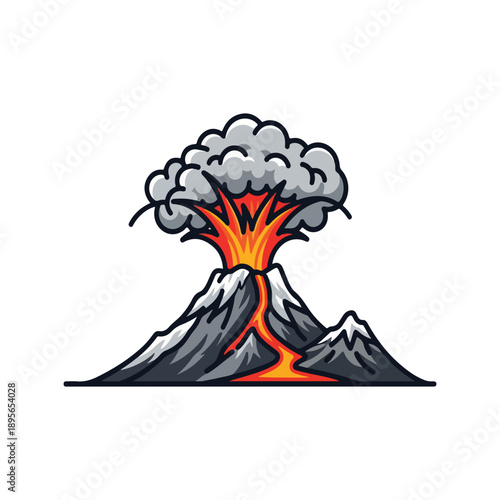 Erupting Volcano Icon Graphic Design Style Illustration