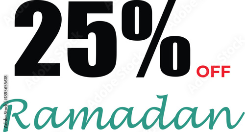 Ramadan sale banner with black 25% off discount isolated on white background, Vector, illustration