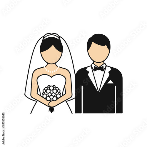 Wedding Couple Icon Bride and Groom Simple Vector Illustration