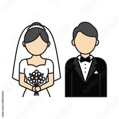 Wedding Couple Icon Bride and Groom Avatar Representation