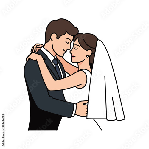 Wedding couple embracing illustration simple line art style
