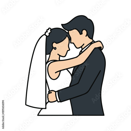 Wedding Couple Embrace Icon Outline Style