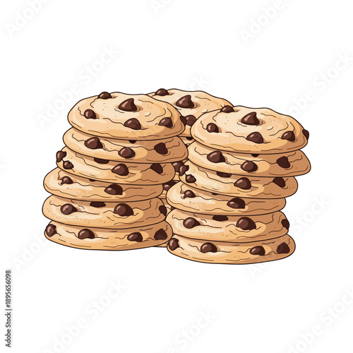 Stacked Chocolate Chip Cookies Dessert Illustration