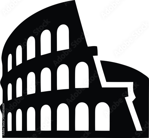 Black and white silhouette of the colosseum a roman amphitheater icon