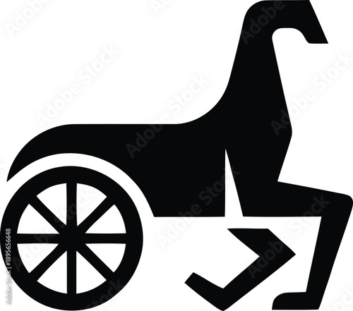 Stylized black silhouette of a horse drawn carriage or chariot