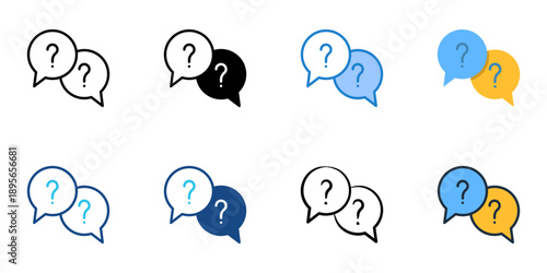 FAQ access icons set multiple style collection. Editable stroke 

