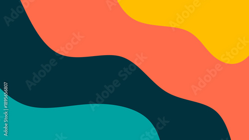 Abstract teal navy and orange yellow wavy background. Colorful high contrast liquid pattern vector illustration. Retro summer aesthetic fluid shapes in warm and cool tones.