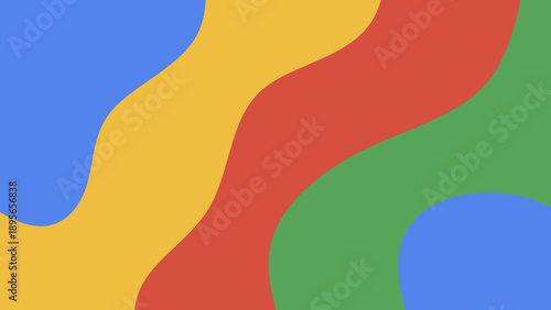 Abstract primary color background with organic liquid shapes. Red yellow green and blue wavy pattern for technology or education. Colorful fluid curve wallpaper with copy space.