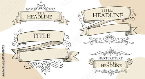 Elegant vintage style banners and ribbons collection for graphic design projects and headings