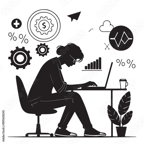 Black web development Silhouette Vector, High Quality Illustration on White Background