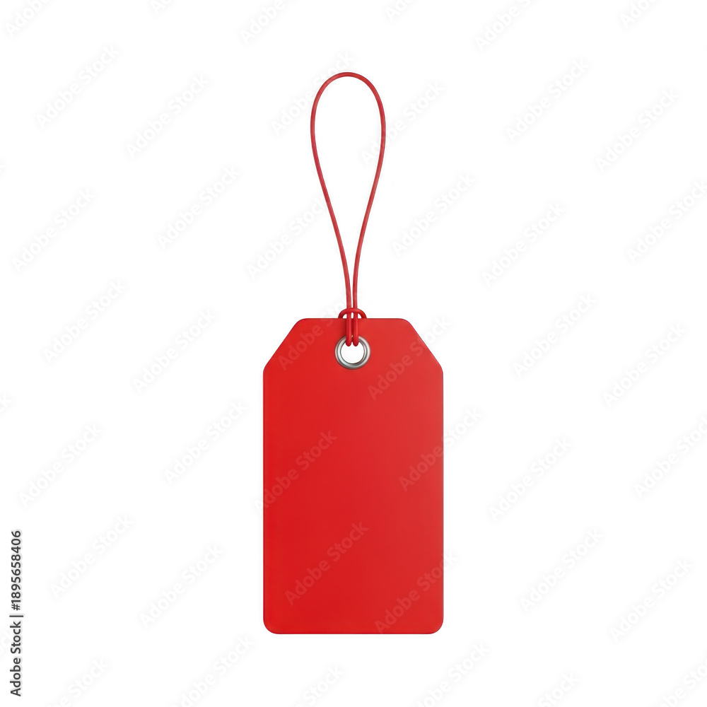 Fototapeta premium Bright red luggage tag with silver grommet isolated on transparent background