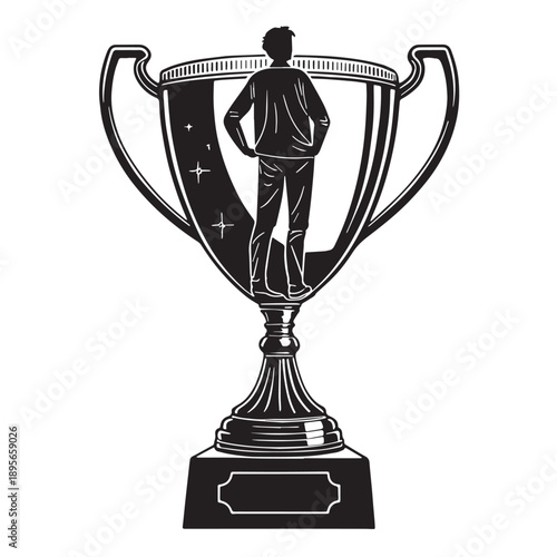 Black winner trophy best performer Silhouette Vector, High Quality Illustration on White Background