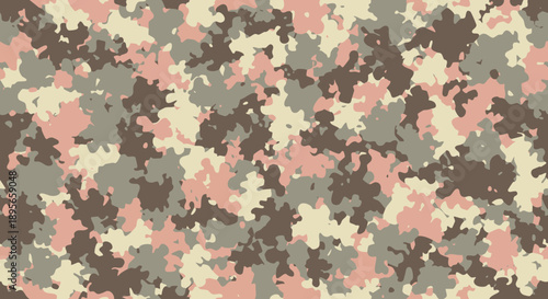 Abstract camouflage pattern with shades of brown, green, and peach