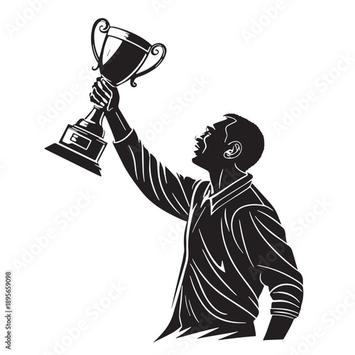 Black winner trophy best performer Silhouette Vector, High Quality Illustration on White Background