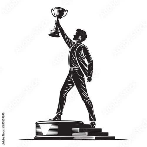 Black winner trophy best performer Silhouette Vector, High Quality Illustration on White Background