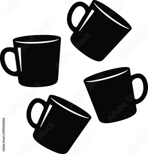 Coffee mug silhouette vector icons set with ceramic cup designs for hot drinks isolated on white