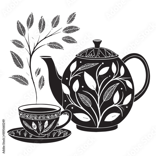 Black Herbal Tea on Table Silhouette Vector, High Quality Illustration on White Background