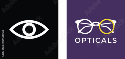 Eye and optical store logo vector designs featuring vision symbol glasses branding concepts isolated on white background