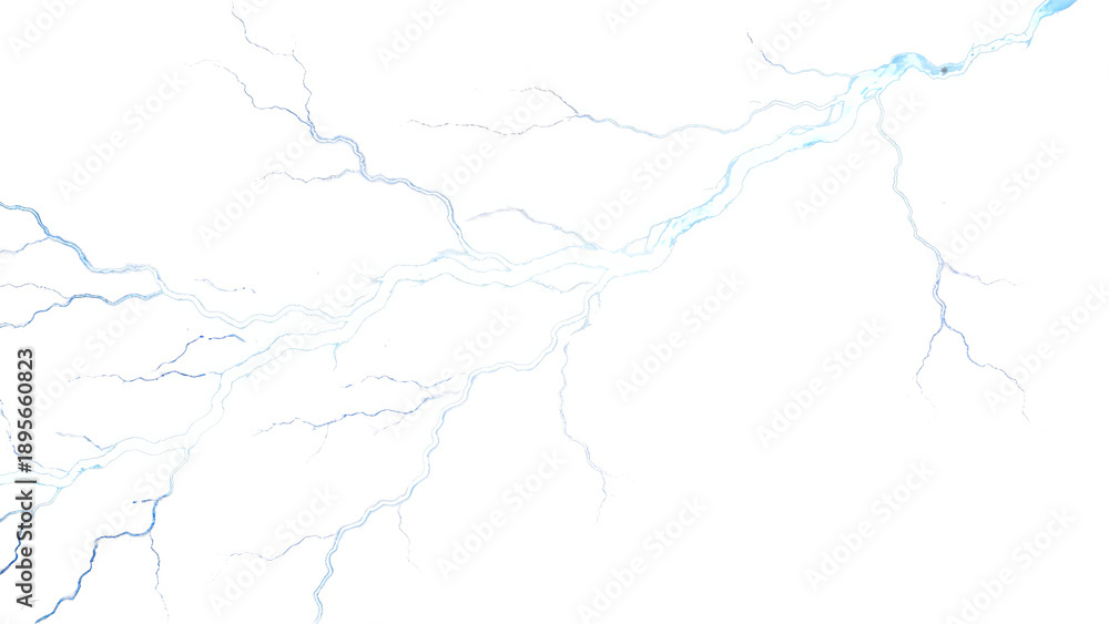 Obraz premium Abstract representation of blue electric lightning bolts with white background. Dynamic visual of electrical discharge, energy, and power, suitable for scientific or artistic themes.