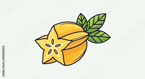 Illustration of a fresh and vibrant starfruit with green leaves emphasizing tropical fruit health