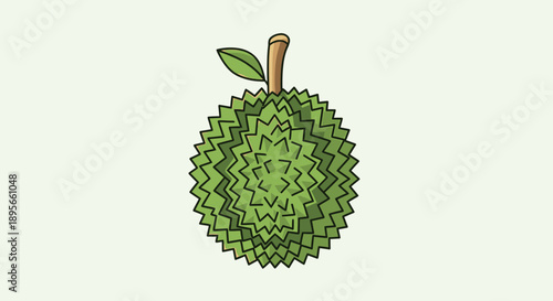 Illustration of a ripe durian fruit with spiky green exterior and a small leaf on top