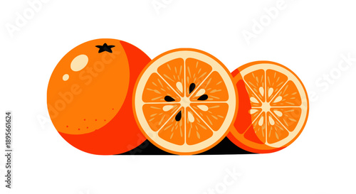 Fresh Juicy Oranges and Orange Slices Displayed on a White Background