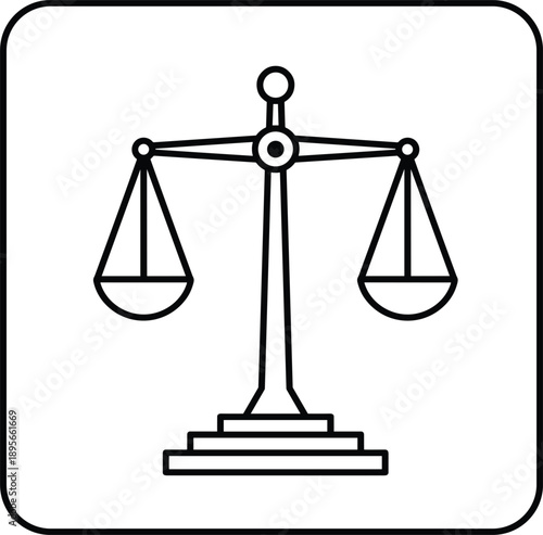 Justice scales outline vector icon symbolizing law balance equality legal system courtroom concept isolated on white background