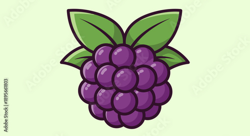 Digital Illustration of a Cluster of Blackberries with Green Leaves on a Light Background