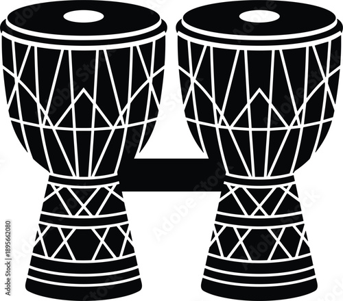 Paired African hand drums silhouette vector illustration featuring traditional djembe percussion instruments isolated on white background cultural music