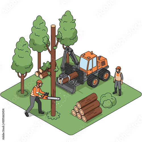 Logging Operation with Workers and Machinery.