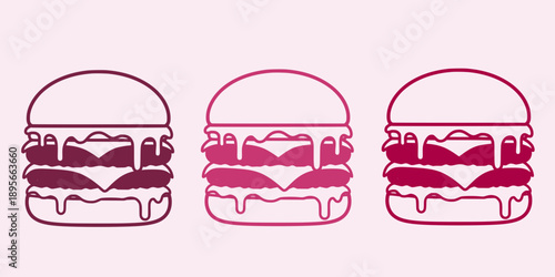 Double cheeseburger icon design with multi layer patty and dripping cheese sauce isolated vector
