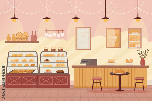 Depicting Bakery With Hanging Lights And Stunning Premium Digital Asset