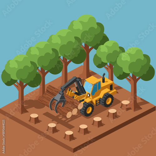 Yellow Tractor with Claw Attachment Forestry.
