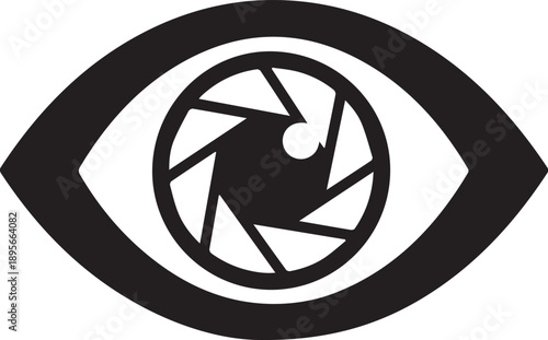Symbolic illustration of an eye with a camera aperture, representing creative vision, photographic focus, and the art of observation through a lens